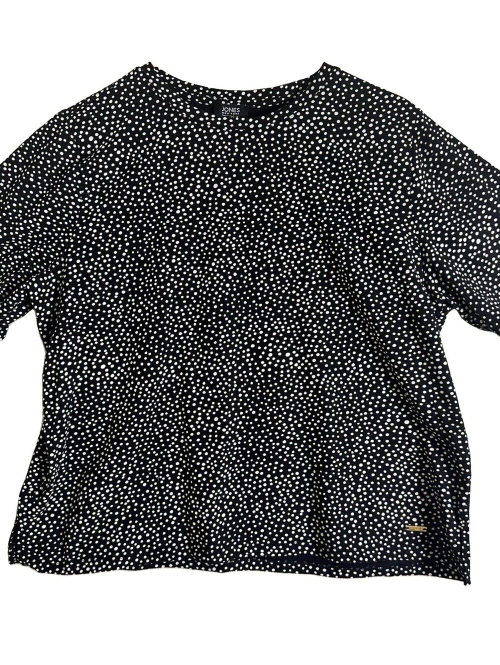 Jones New York Mini Polka Dot T-shirt Cotton Office Casual Retro Sz L